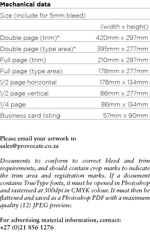 Mechanical data Size (include for 5mm bleed) (width x height) Double page (trim)* 420mm x 297mm Double page (type ar...