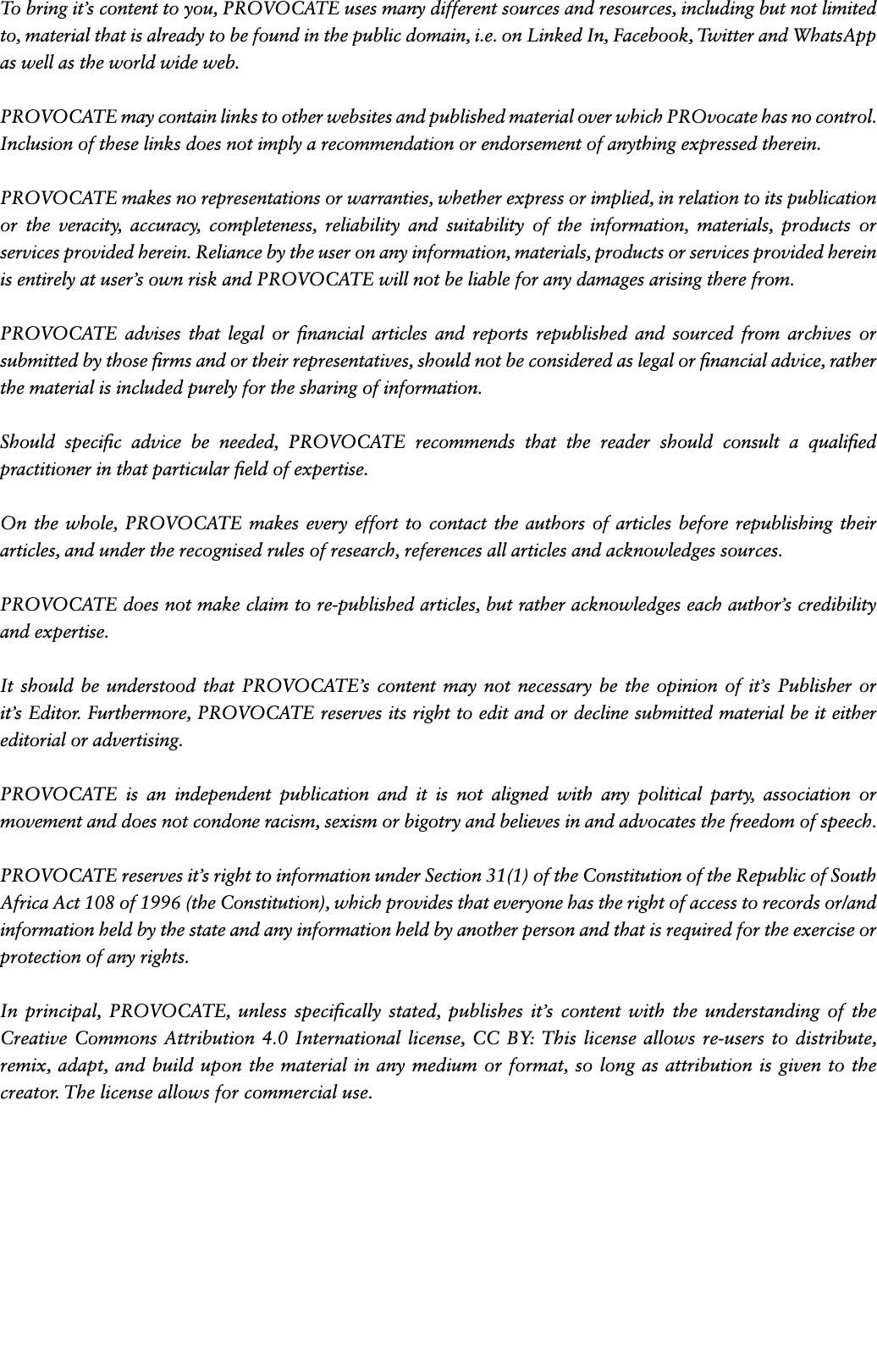 To bring it’s content to you, PROVOCATE uses many different sources and resources, including but not limited to, mate...